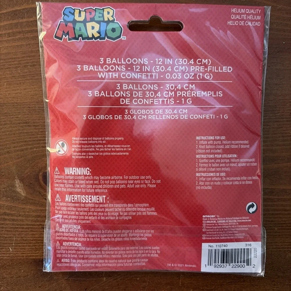 LATEX CONFETTI BALLOONS BIRTHDAY 12''‎ SUPER MARIO HELIUM QUALITY